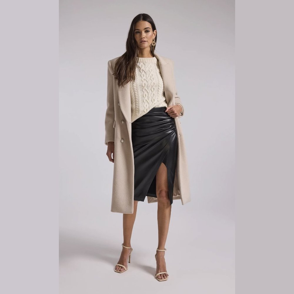 NEW Generation Love Size XXL, Women's Andie Long Wool Coat - Biscuit/ Silver